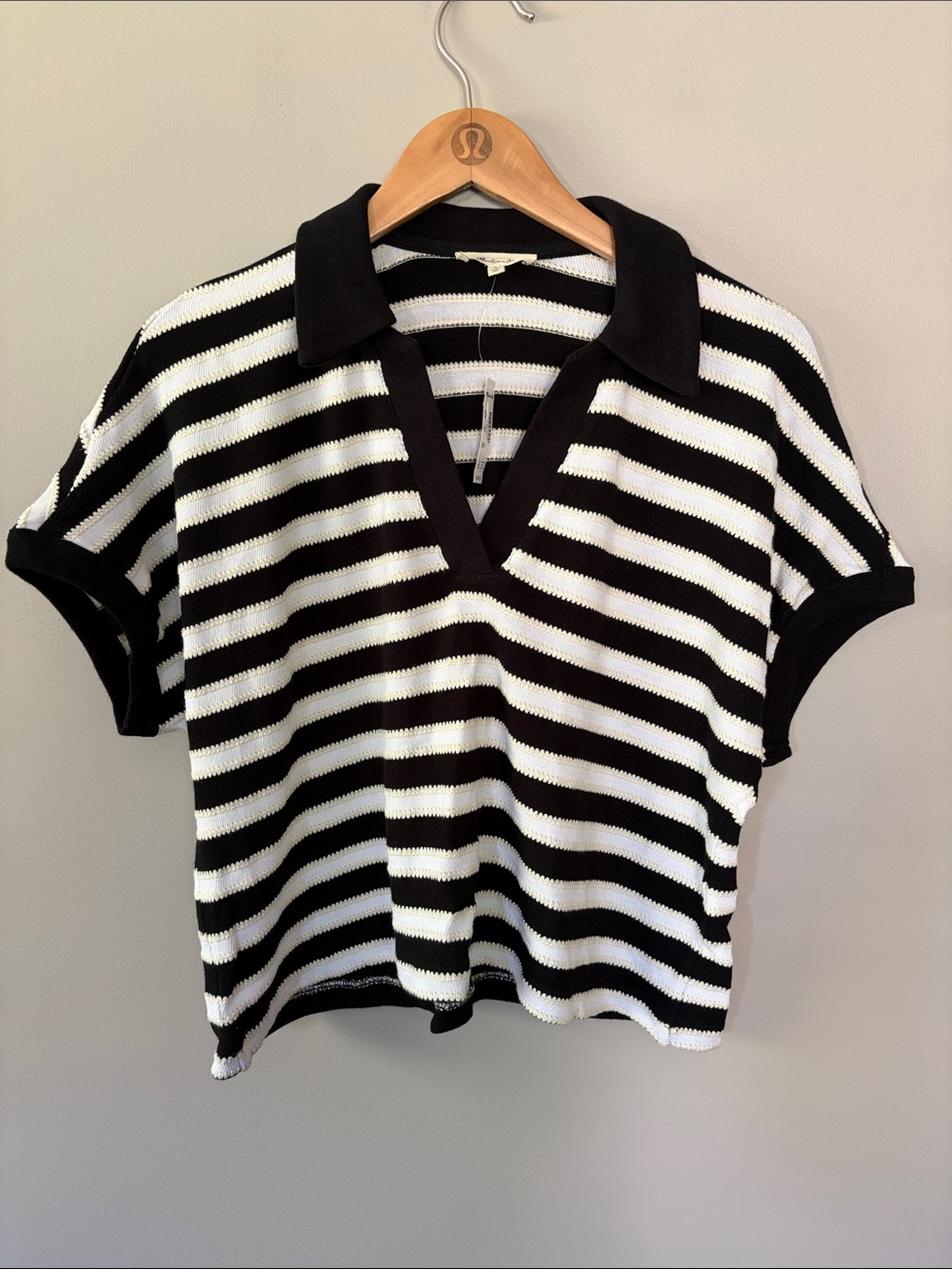 Madewell Relaxed Johnny Collar Striped Polo Top NWT Small V Neck